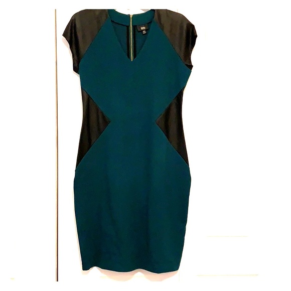 Dark Green and Black Faux Leather Dress. - Picture 1 of 2